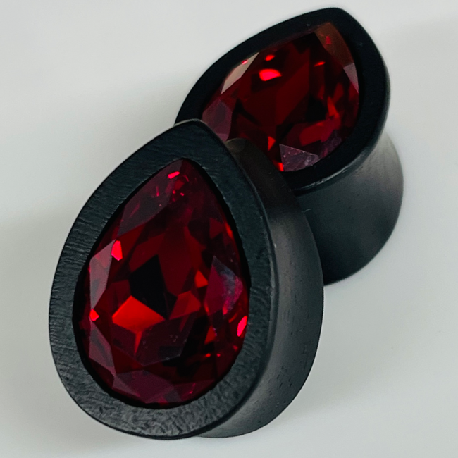 Ebony Small Swarovski Ruby Teardrop Plugs