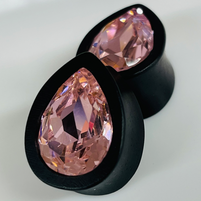Ebony Small Swarovski Rose Teardrop Plugs