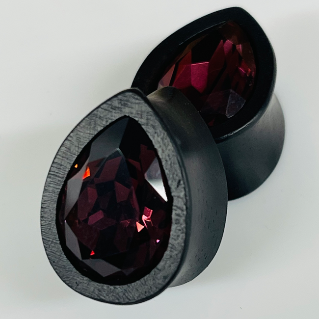 Ebony Small Swarovski Amethyst Teardrop Plugs