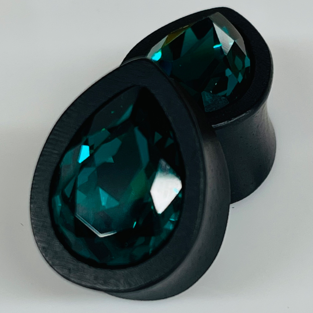 Ebony Small Swarovski Blue Zircon Teardrop Plugs