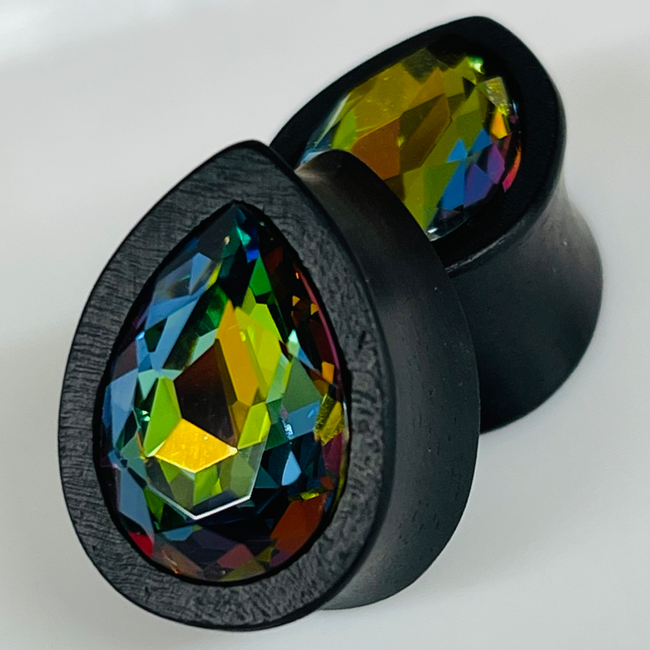 Ebony Small Swarovski Vitrail Medium Teardrop Plugs