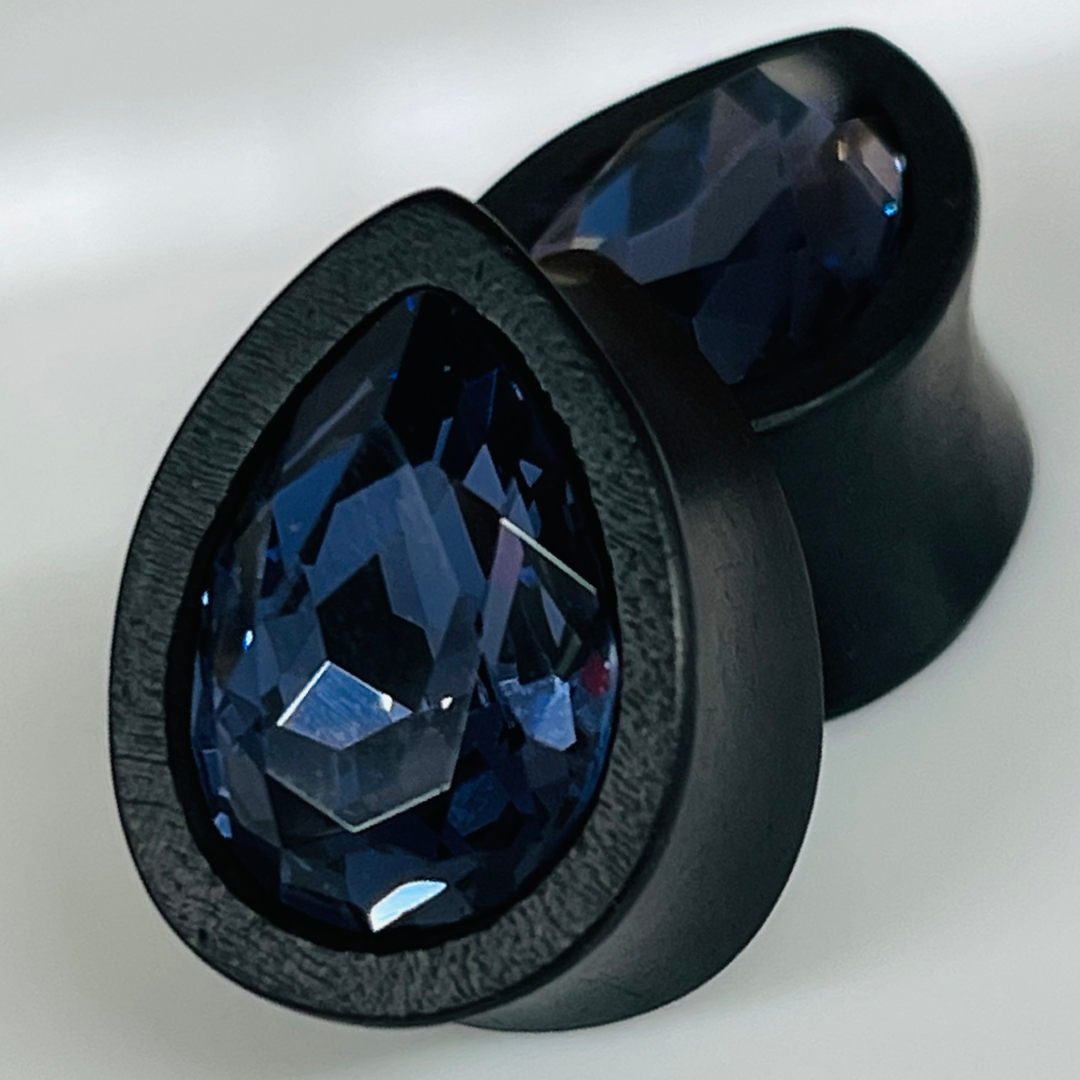 Ebony Small Swarovski Tanzanite Teardrop Plugs