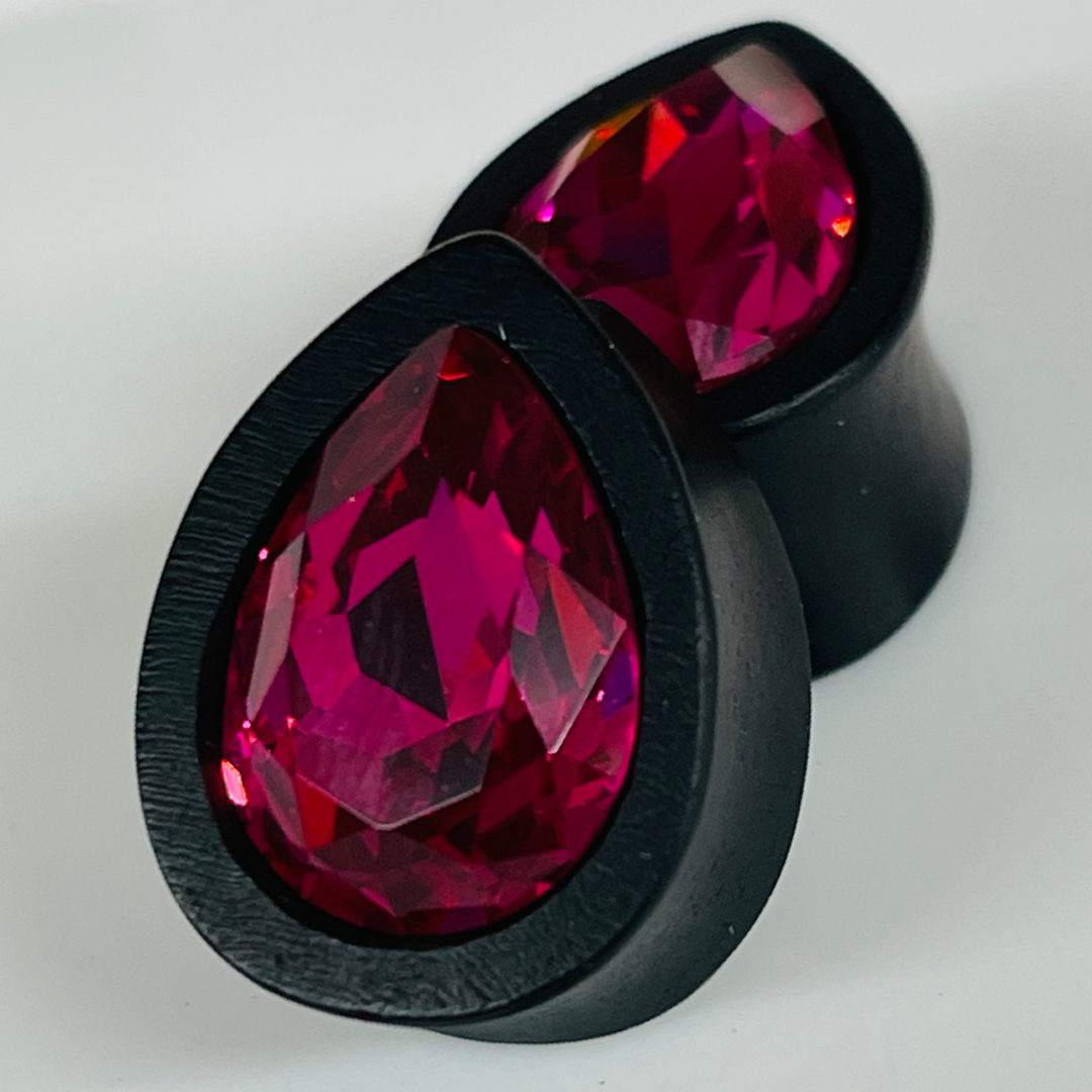 Ebony Small Swarovski Fuchsia Teardrop Plugs