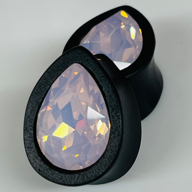 Ebony Small Swarovski Rose Opal Teardrop Plugs