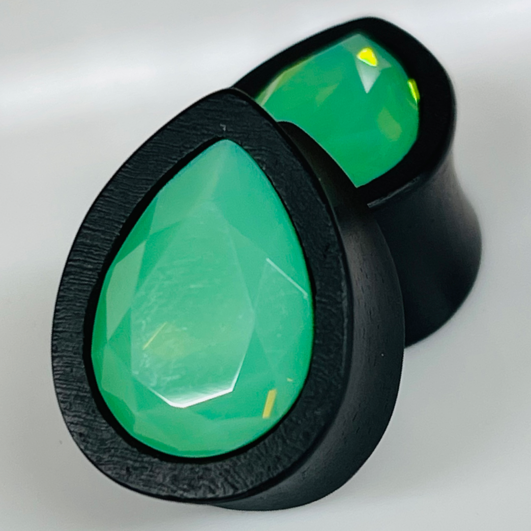 Ebony Small Swarovski Pacific Opal Teardrop Plugs