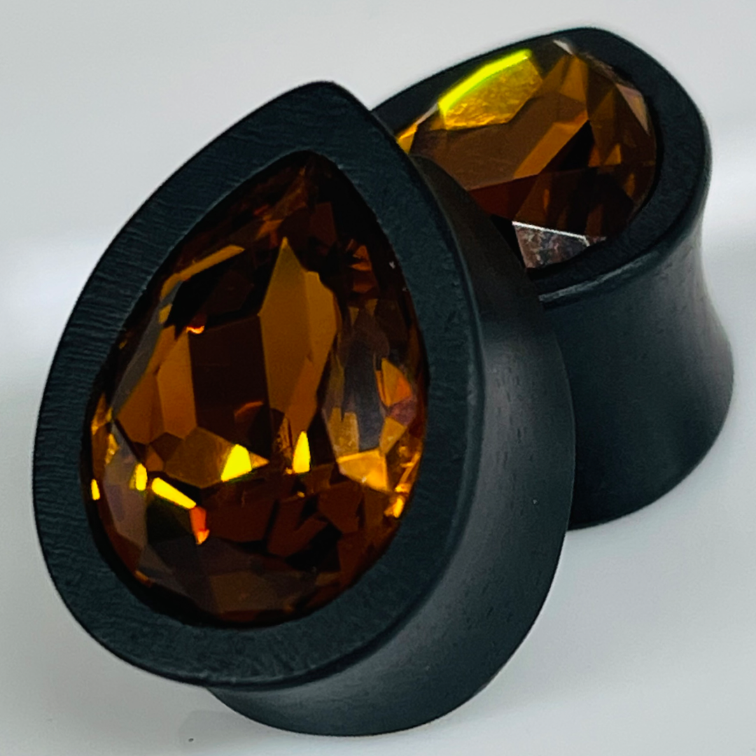 Ebony Small Swarovski Topaz Teardrop Plugs