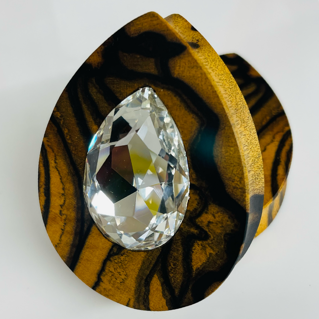 Black & White Ebony XL Swarovski Crystal Teardrop Plugs