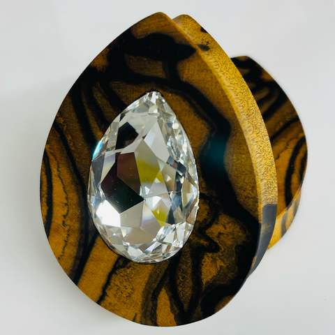Black & White Ebony Large Swarovski Crystal AB Teardrop Plugs