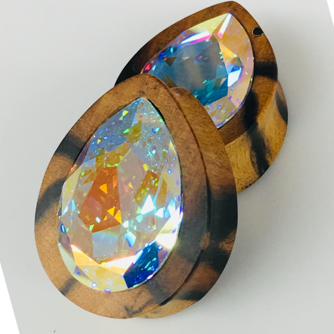 Ebony Small Swarovski Aqua Teardrop Plugs
