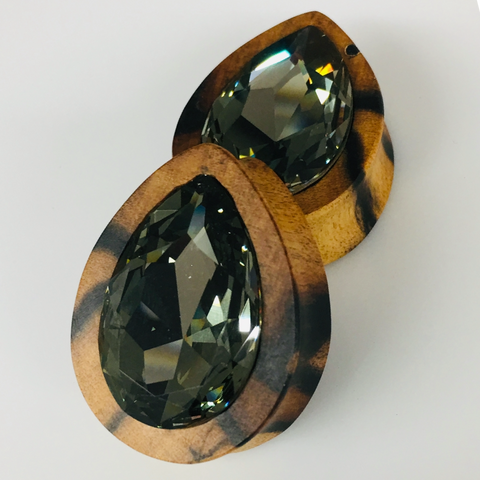 Ebony Small Swarovski Aqua Teardrop Plugs