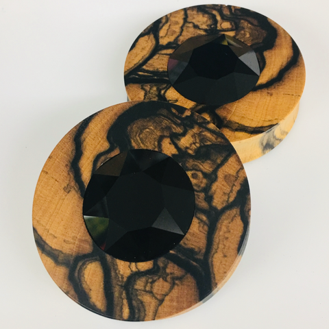Black & White Ebony Large Swarovski Crystal AB Teardrop Plugs