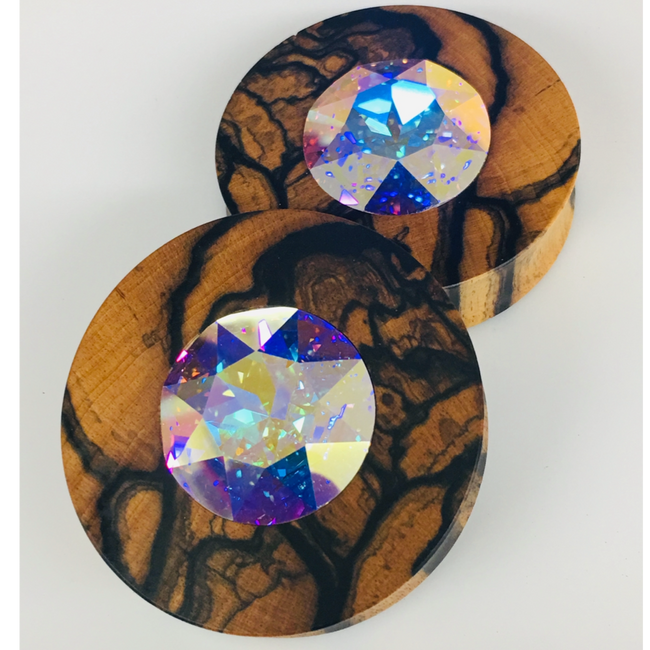 Black & White Ebony Large Swarovski Crystal AB Round Plugs