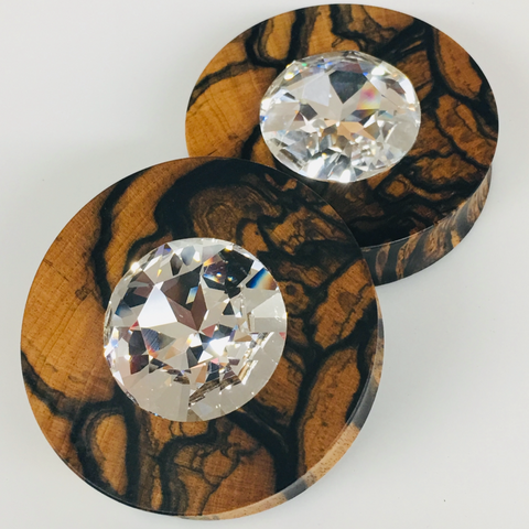 Ebony Small Swarovski Aqua Teardrop Plugs