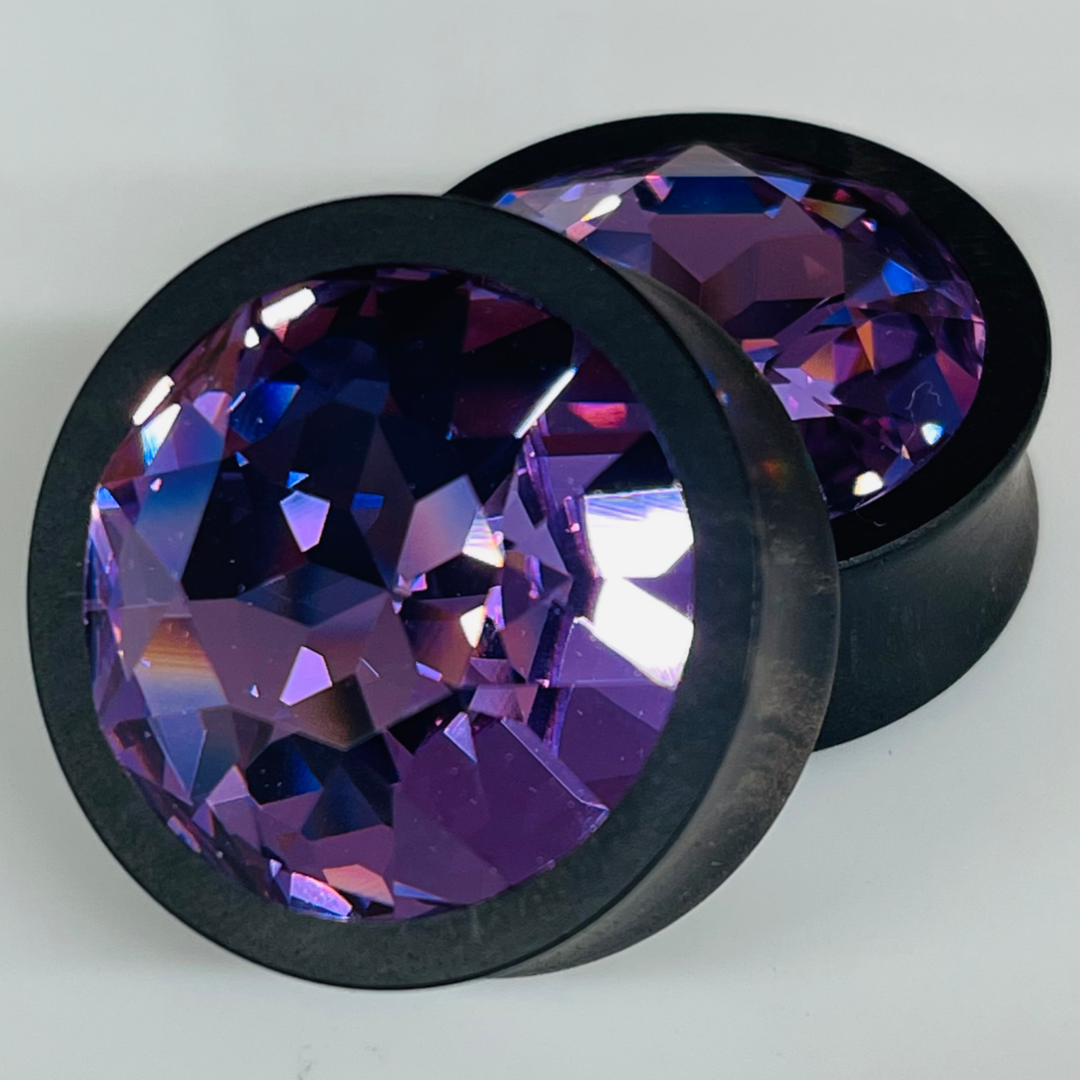 Ebony Large Swarovski Violet Round Plugs