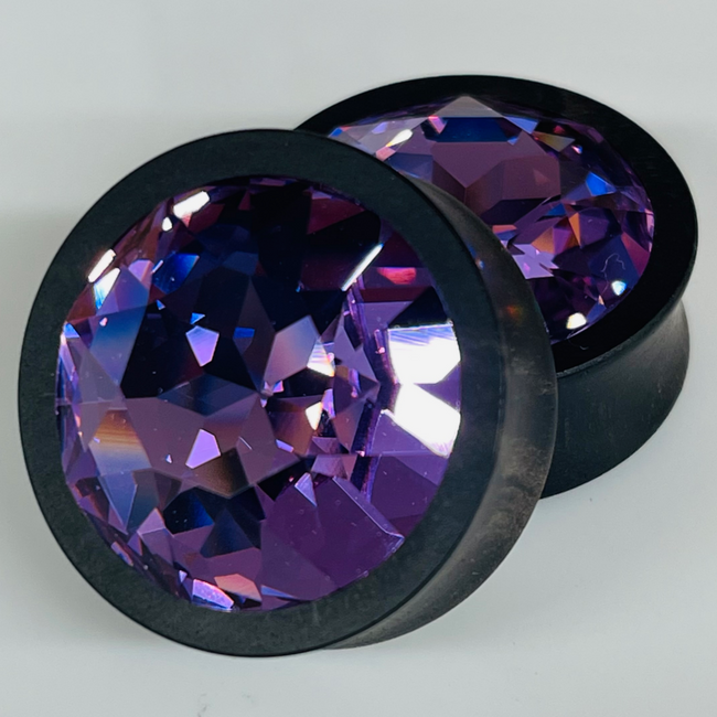 Ebony Large Swarovski Violet Round Plugs