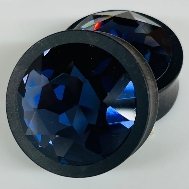 Ebony Large Swarovski Tanzanite Round Plugs