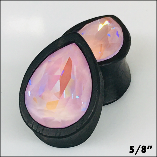 Ebony Med Swarovski Lavender Delite Teardrop Plugs