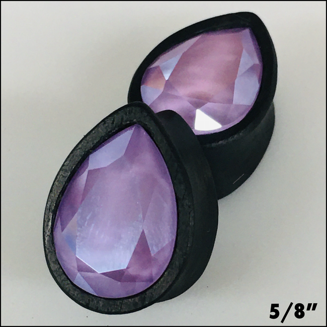 Ebony Med Swarovski Lilac Teardrop Plugs