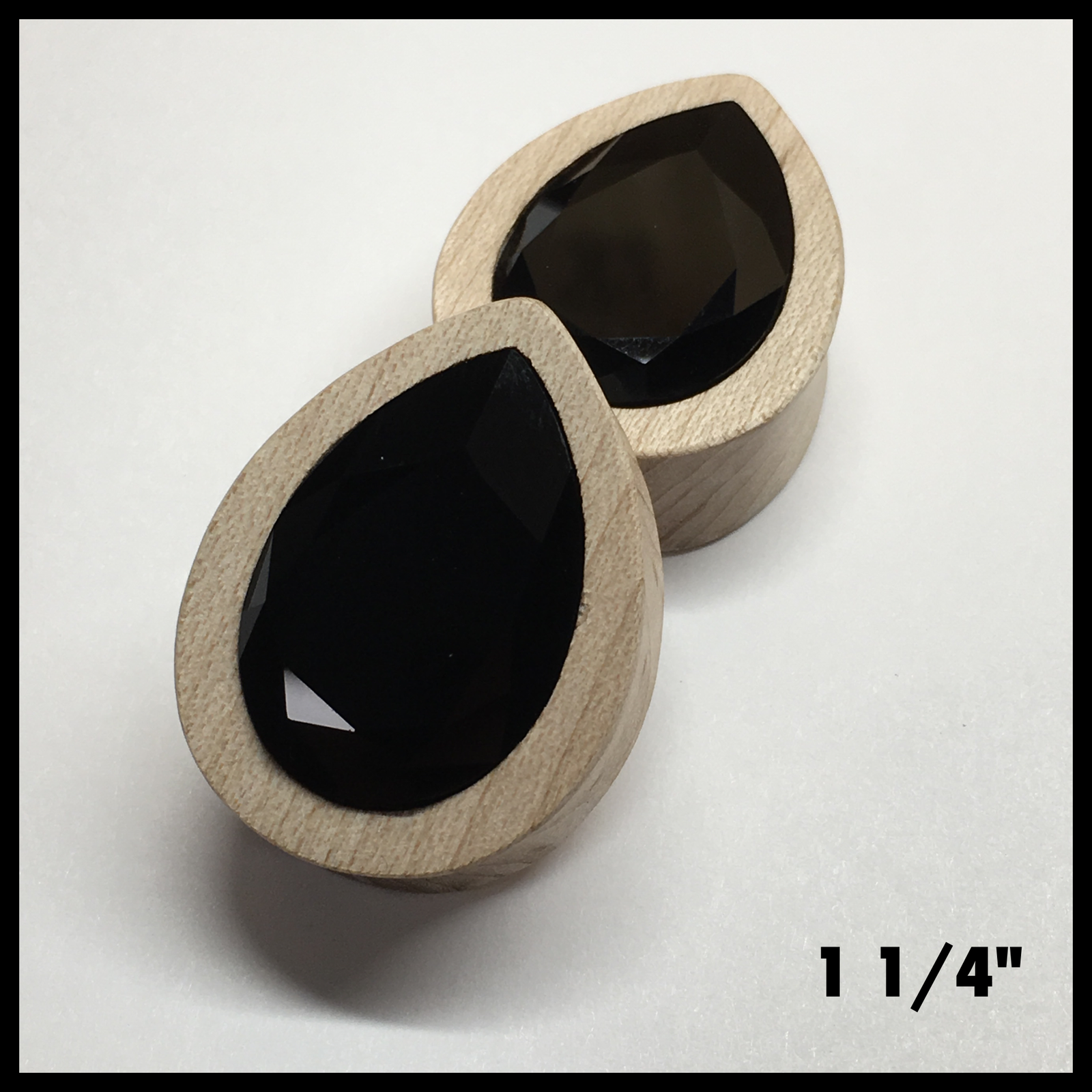 Maple Large Swarovski Jet Teardrop Plugs
