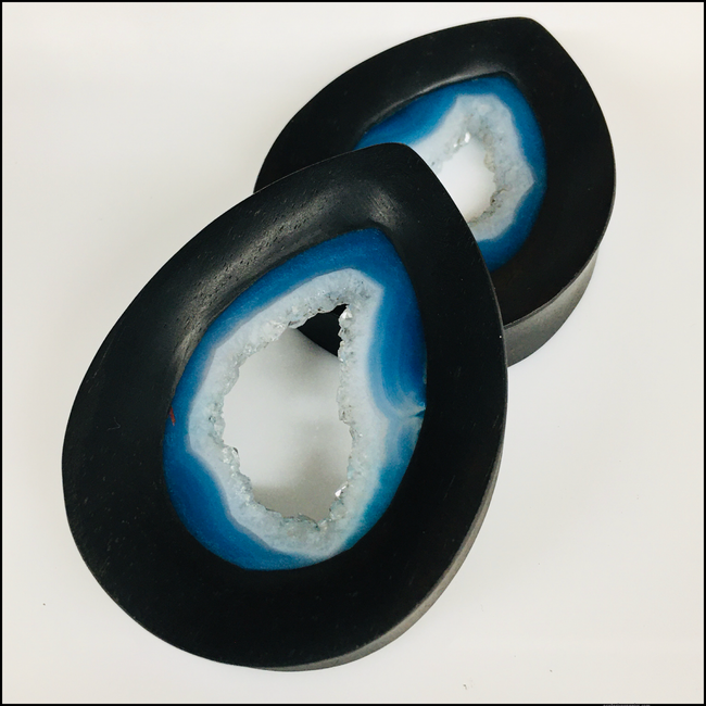 Ebony Blue Agate Geodes Teardrop Tunnels