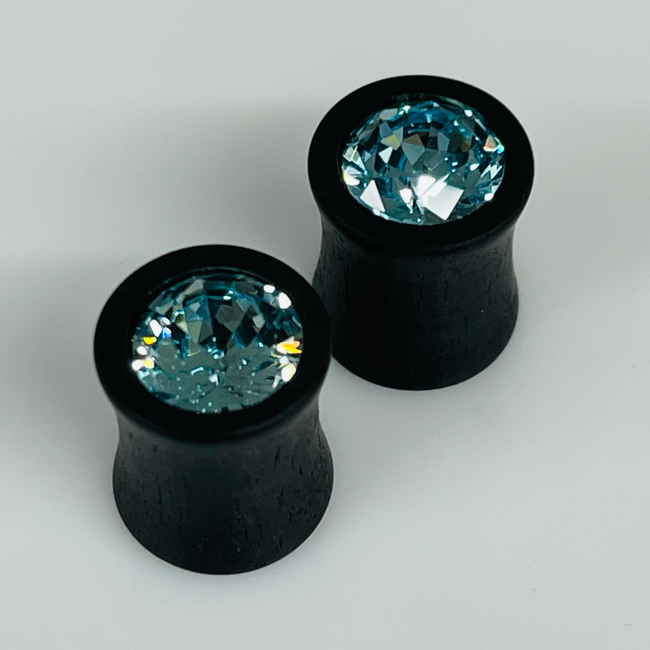 Ebony Extra Small Swarovski Aqua Round Plugs