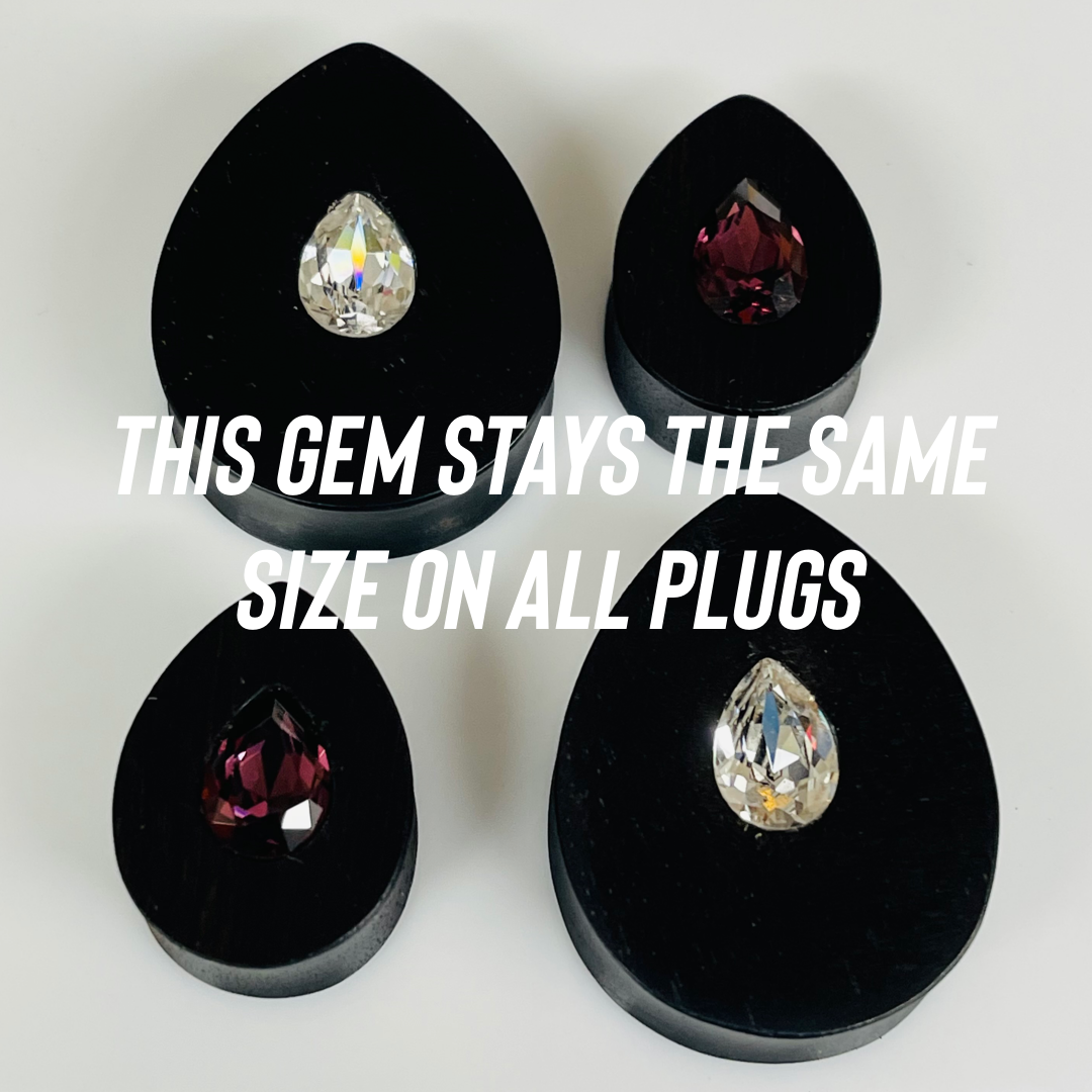 Ebony Small Swarovski Black Diamond Teardrop Plugs
