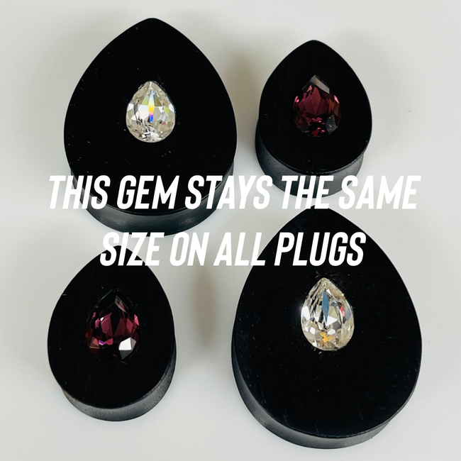 Ebony Small Swarovski Crystal AB Teardrop Plugs