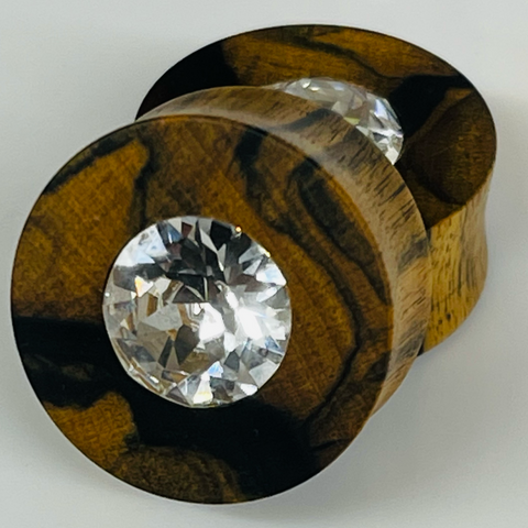 Ebony Bloodwood Swarovski Crystal Round Plugs