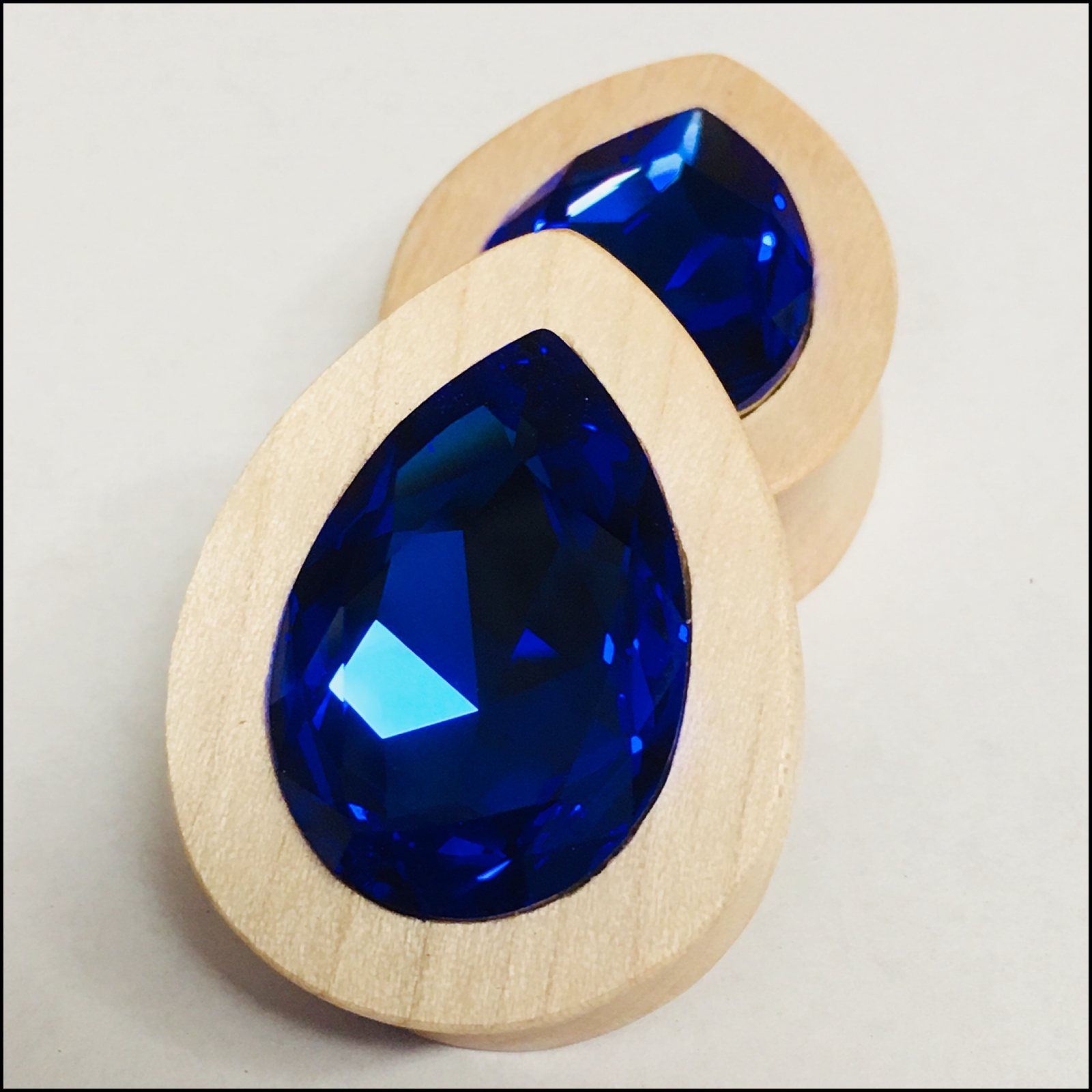 Maple Large Swarovski Sapphire Teardrop Plugs