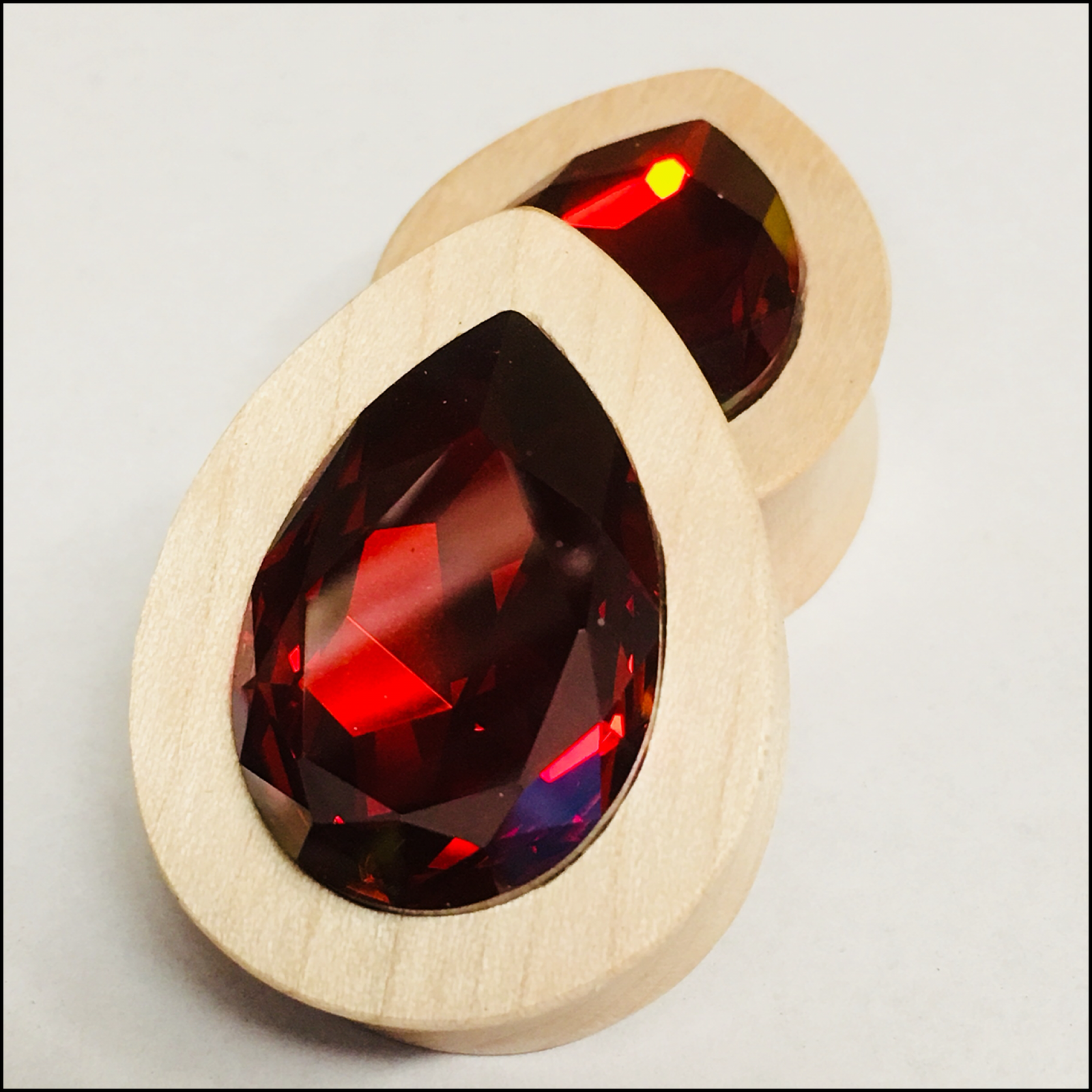 Maple Large Swarovski Ruby Teardrop Plugs