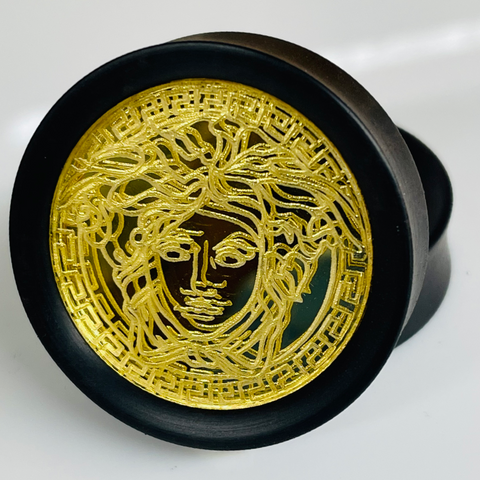 Ebony Med Swarovski Crystal AB Round Plugs