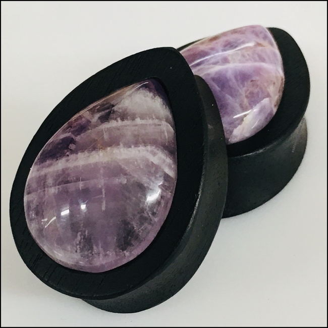 Ebony Stone Large Amethyst Teardrop Plugs (LIMITIED EDITION)