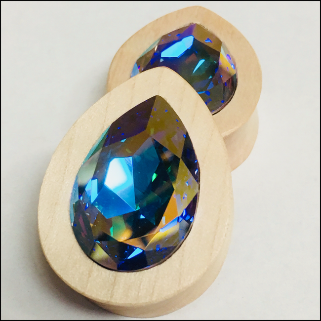 Maple Large Swarovski Crystal AB Teardrop Plugs