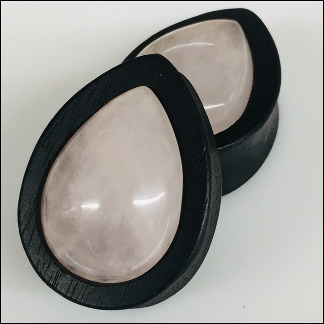 Ebony Stone Large Rose Quartz Teardrop Plugs (LIMITIED EDITION)