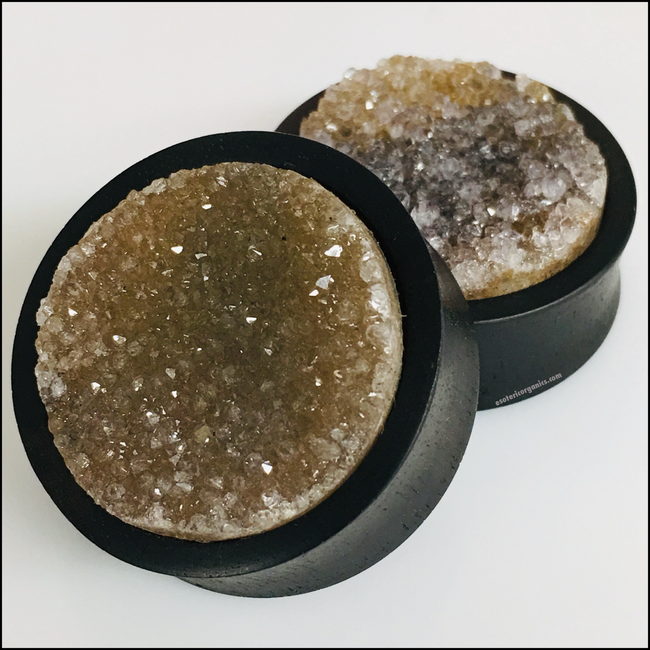 Ebony Champagne Rough Druzy Plugs