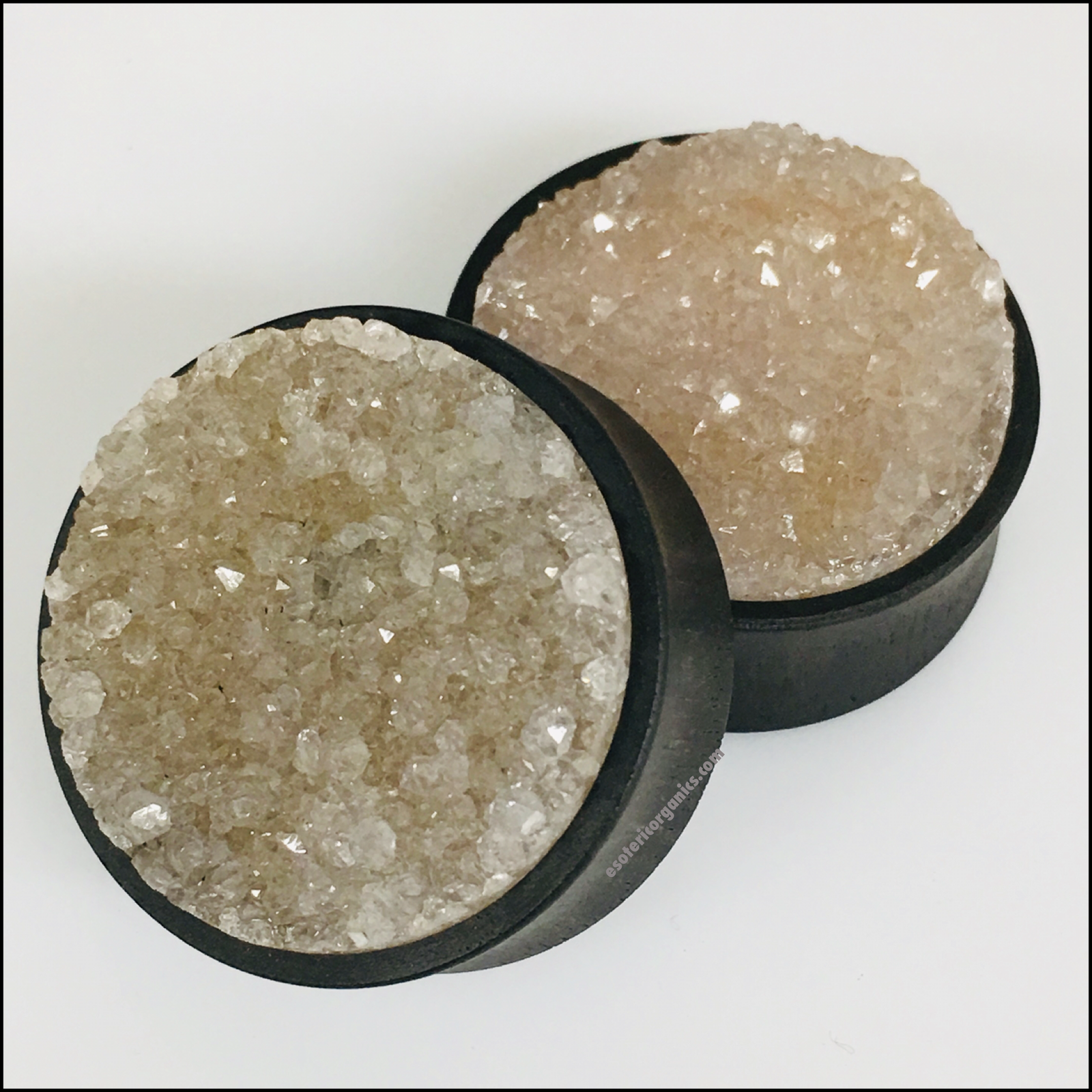 Ebony White Rough Druzy Plugs