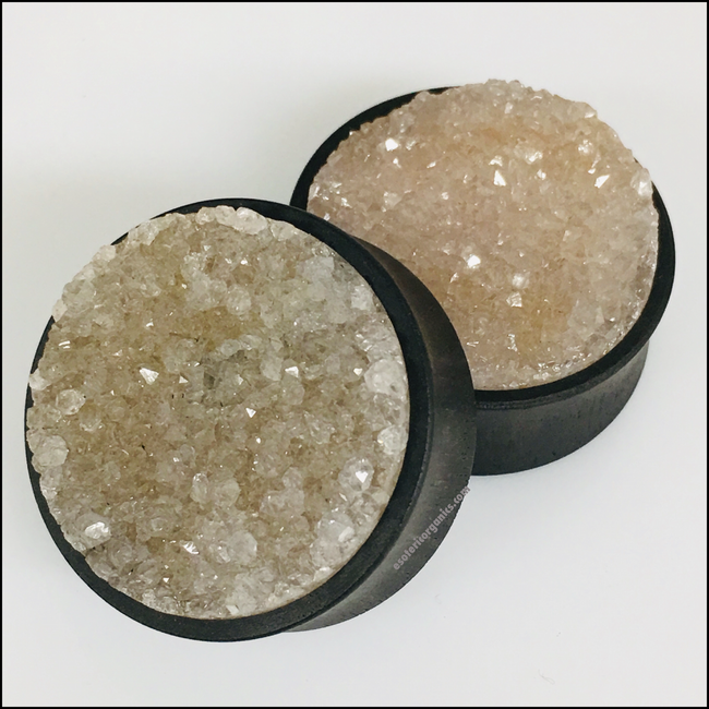 Ebony White Rough Druzy Plugs