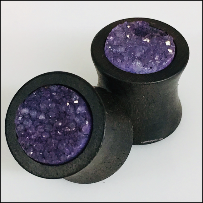 Ebony Purple Rough Druzy Plugs