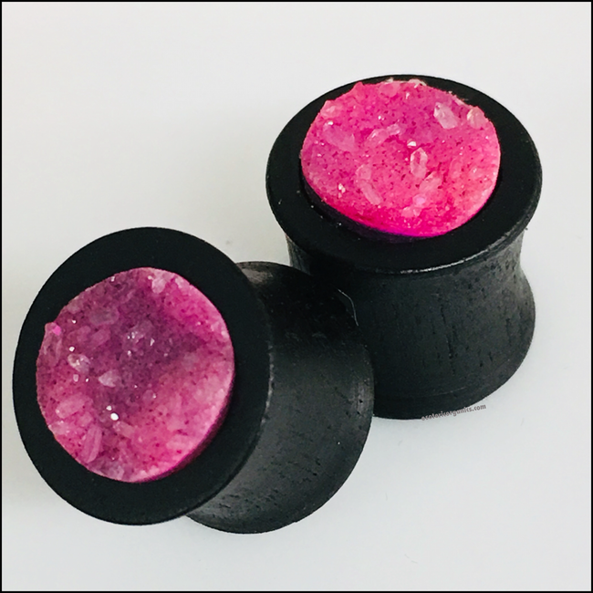 Ebony Pink Rough Druzy Plugs