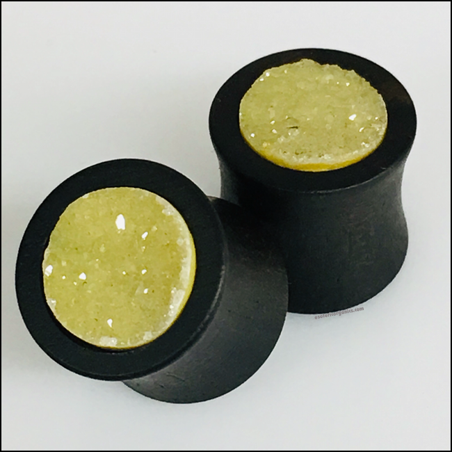 Ebony Yellow Rough Druzy Plugs