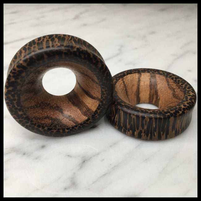 Black Palm Zebrawood Thick Tunnels Round Plugs