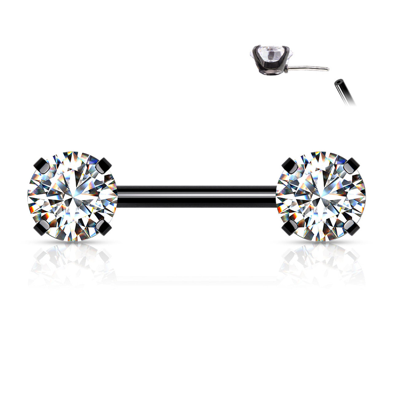 Nipple Barbell with Swarovski Prong Set Front Facing Flat Tops Gem