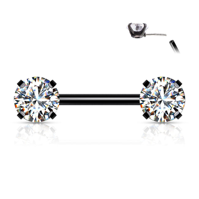 Nipple Barbell with Swarovski Prong Set Front Facing Flat Tops Gem