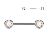 Nipple Barbell with Swarovski Bezel Set Front Facing Flat Tops Gem