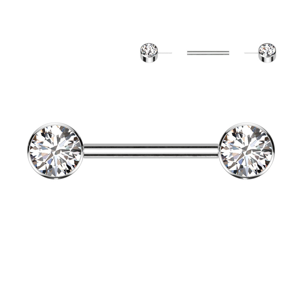 Nipple Barbell with Swarovski Bezel Set Front Facing Flat Tops Gem