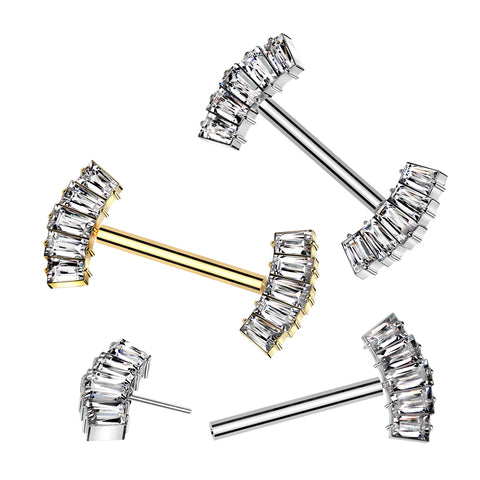 Nipple Barbell with Swarovski Prong Set Front Facing Flat Tops Gem