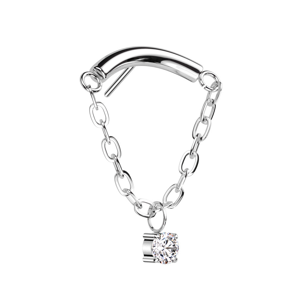 Chain Linked Curved Bar With CZ Dangle Top