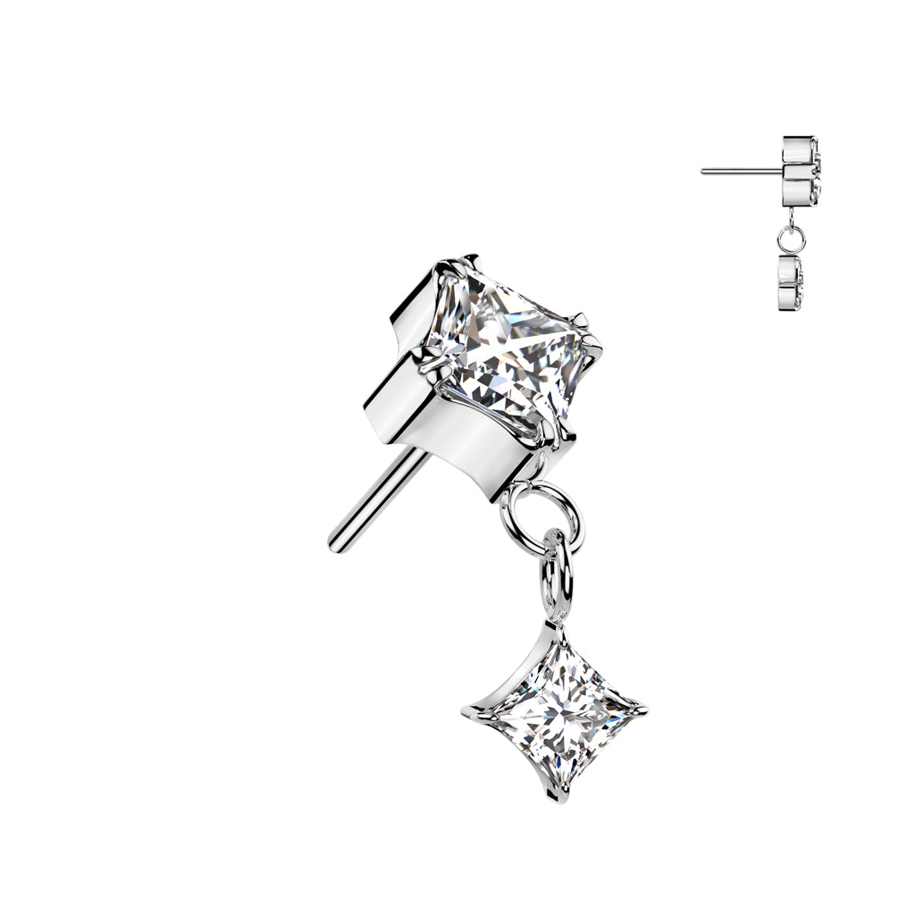 1 Prong Set Princess Cut CZ Top With Prong Set Princess Cut CZ Dangle