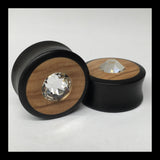 Ebony Olivewood Swarovski Crystal Round Plugs