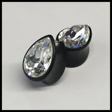 Ebony Med Swarovski Crystal Teardrop Plugs